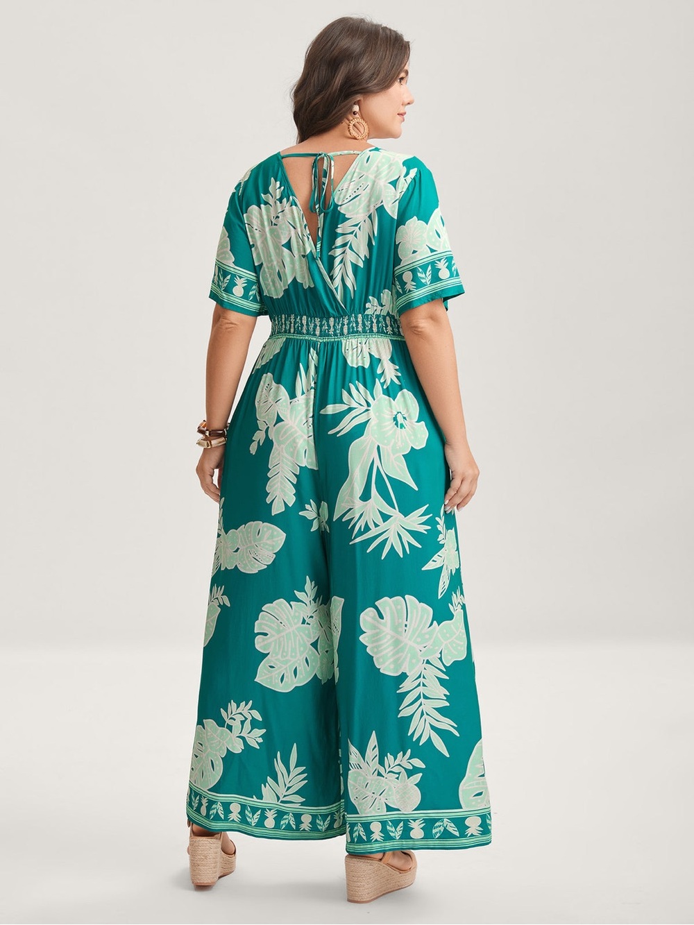 Bloomchic Teal Floral V-Neck Wide-Leg Jumpsuit with Pockets. NWT - Picture 2 of 6